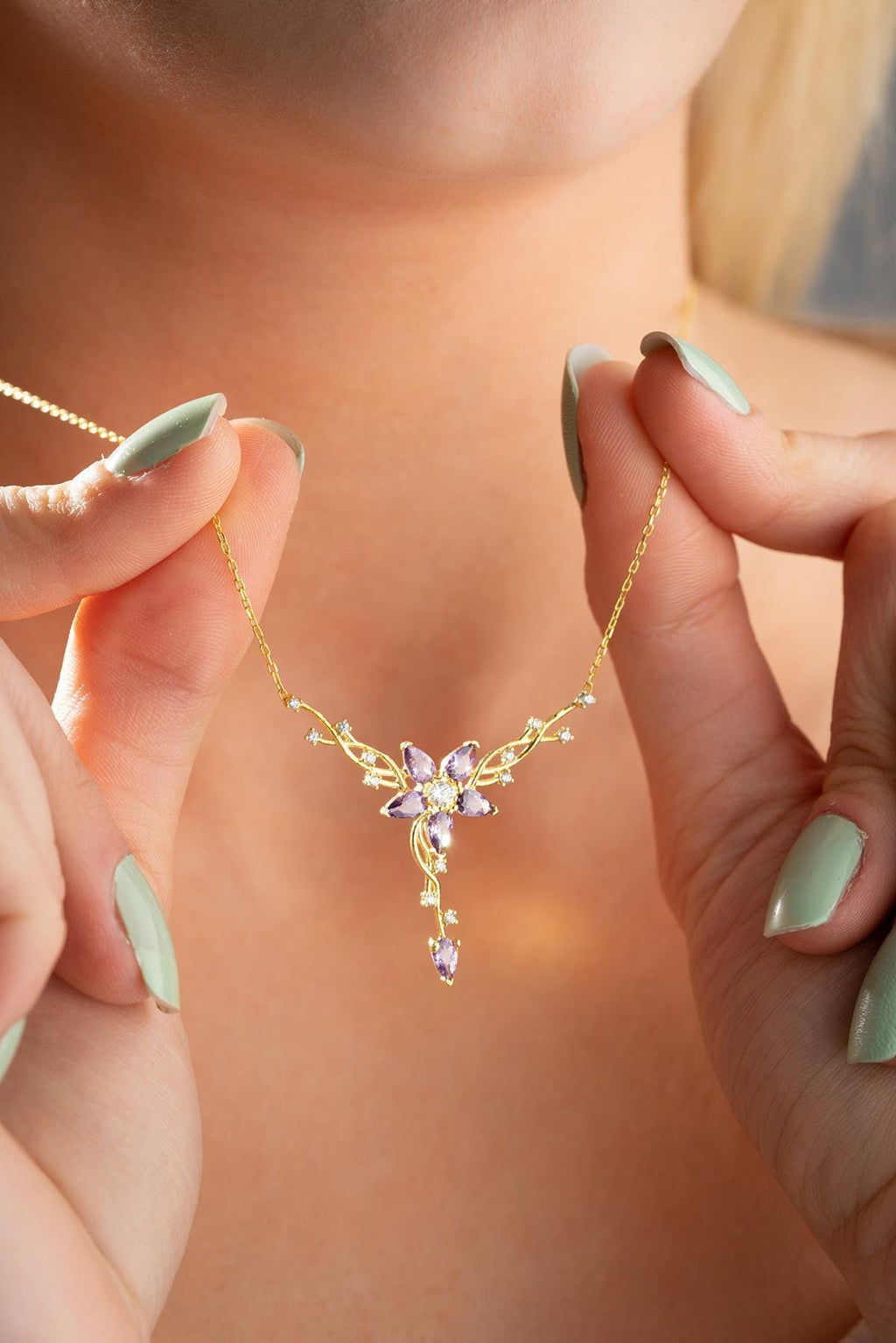 Sterling Silver Ivy Star Necklace | Purple Zircon Pendant | Gold Plated Jewelry | Gift for Her