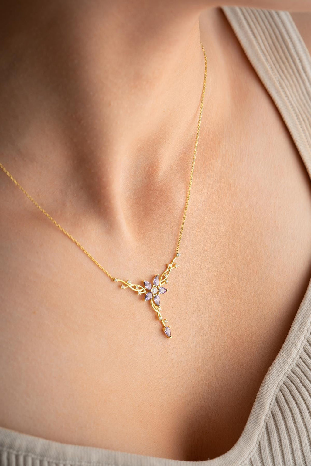 Sterling Silver Ivy Star Necklace | Purple Zircon Pendant | Gold Plated Jewelry | Gift for Her