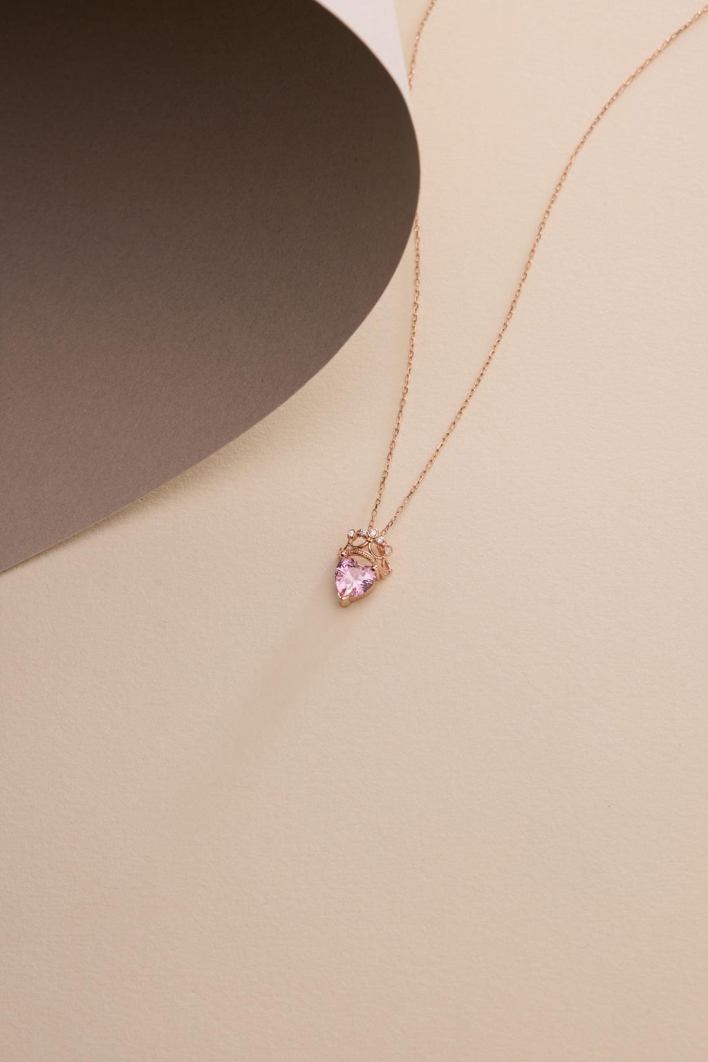 Sterling Silver Crown Necklace | Pink Heart Pendant | Rose Gold Jewelry | Gift for Her
