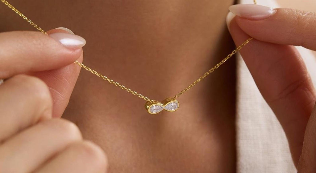 Sterling Silver Infinity Necklace | Gold Plated CZ Pendant | Minimal Dainty Jewelry | Gift