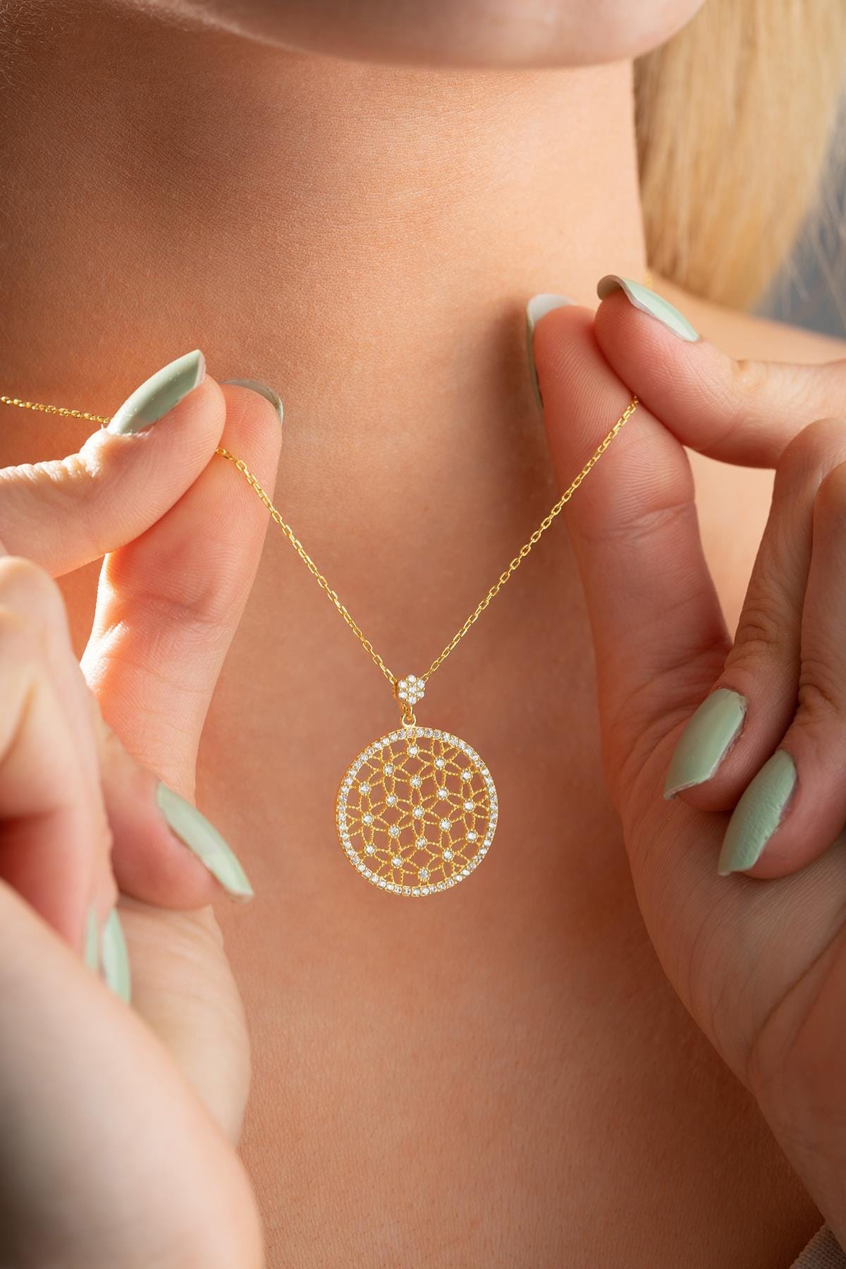 Flower of Life Necklace | Gold Plated Silver Zircon Pendant | Spiritual Jewelry Gift