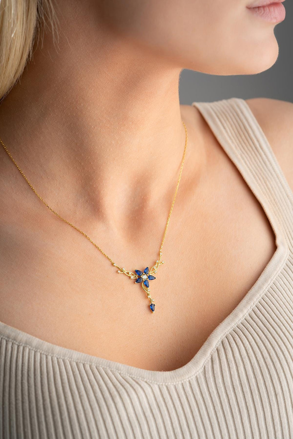 Blue Zircon Star Necklace | Gold Plated Silver Celestial Pendant | Dainty Jewelry Gift