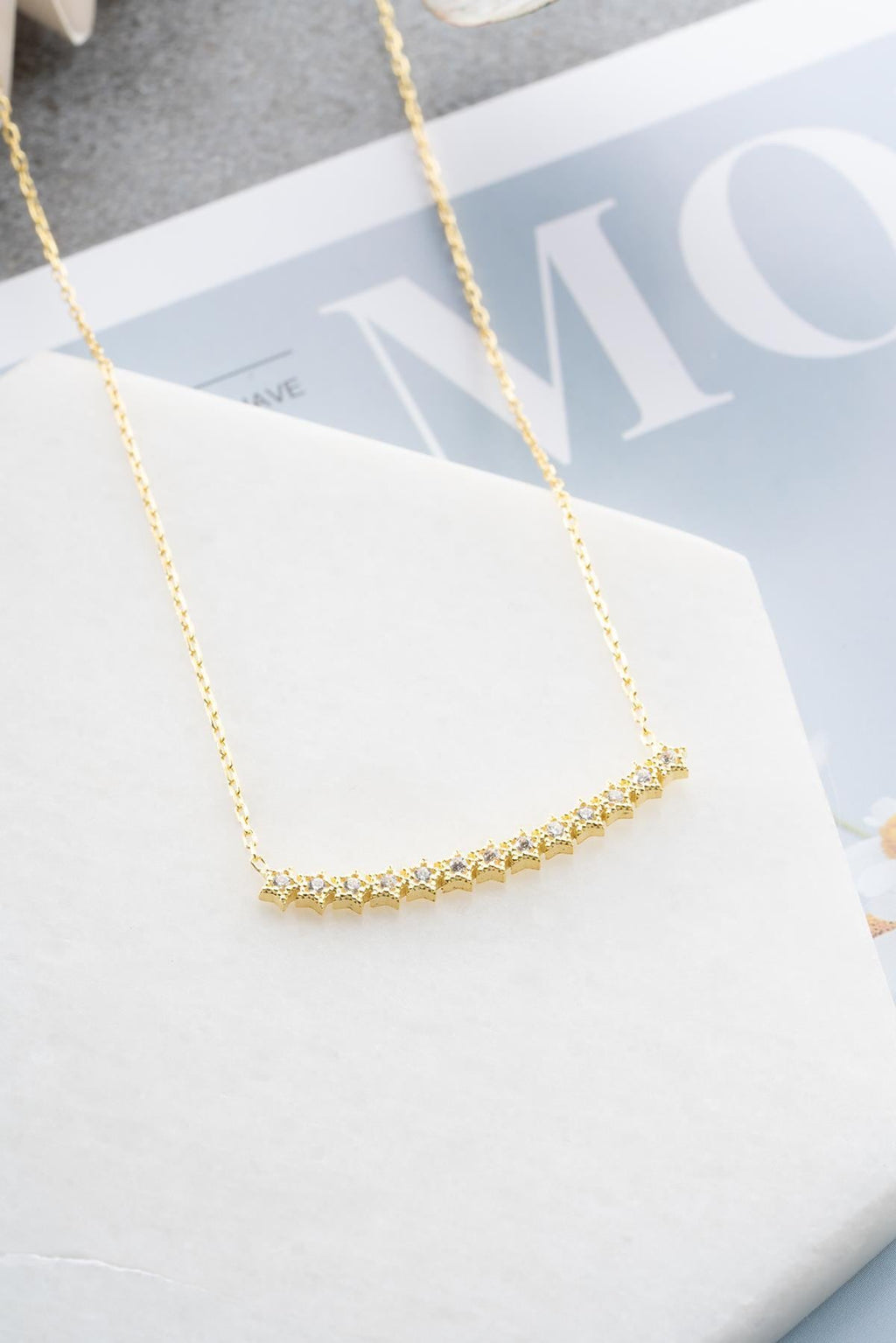Star Bar Necklace Silver 925 | Celestial CZ Jewelry | Dainty Minimal Gold Plated | Gift for Her