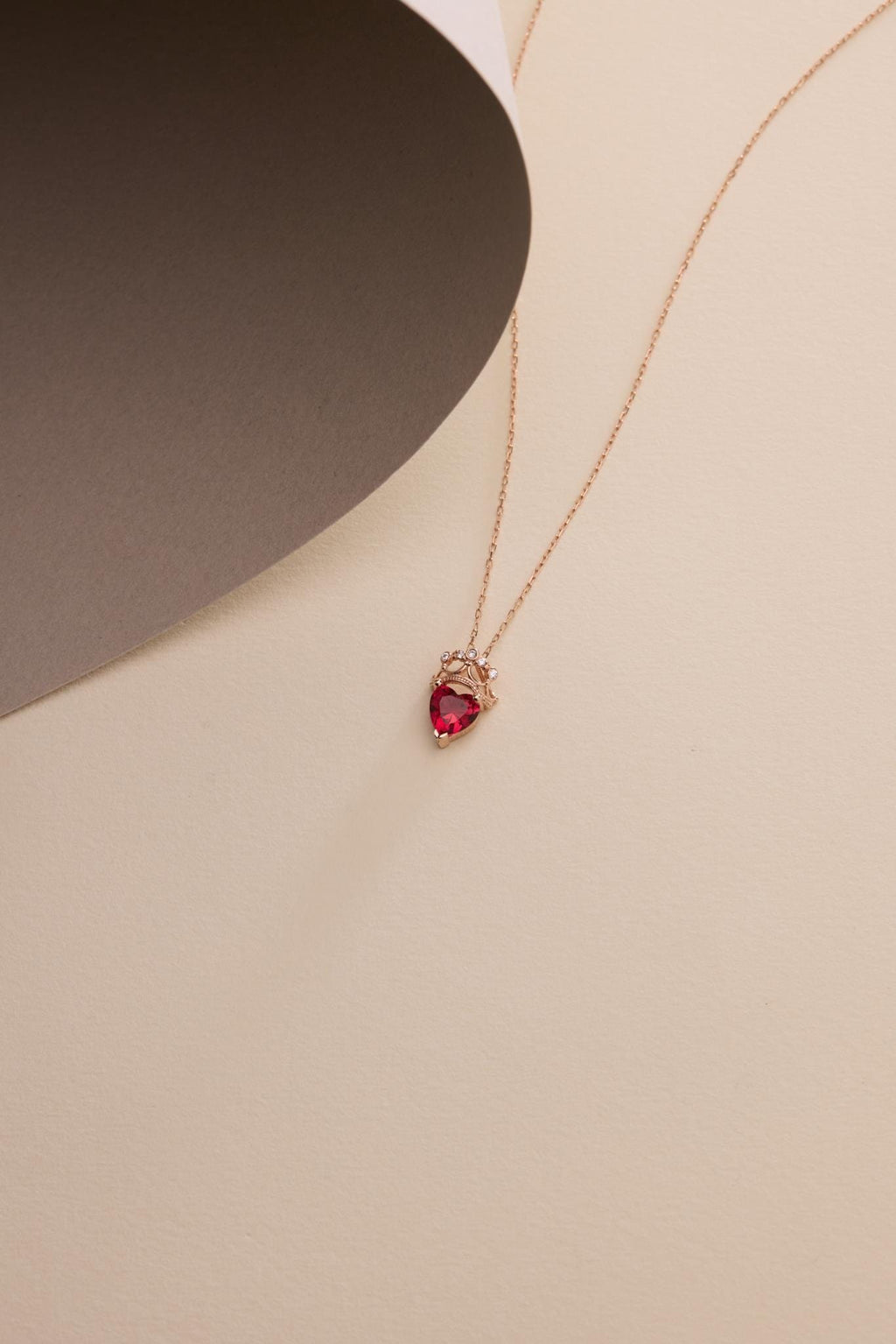 Heart Crown Necklace Silver 925 | Rose Gold Red Zircon Pendant | Dainty Queen Jewelry | Gift