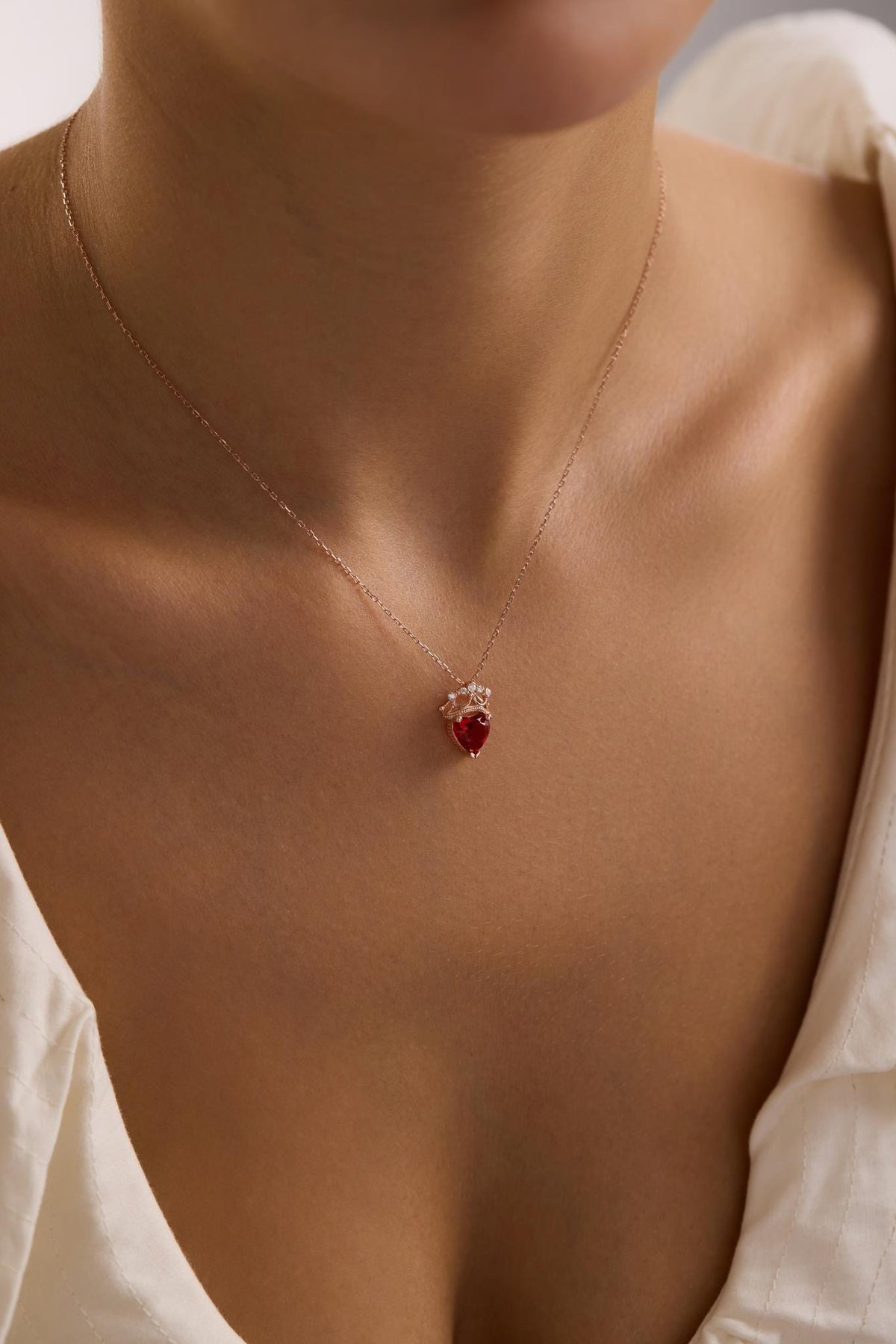 Heart Crown Necklace Silver 925 | Rose Gold Red Zircon Pendant | Dainty Queen Jewelry | Gift