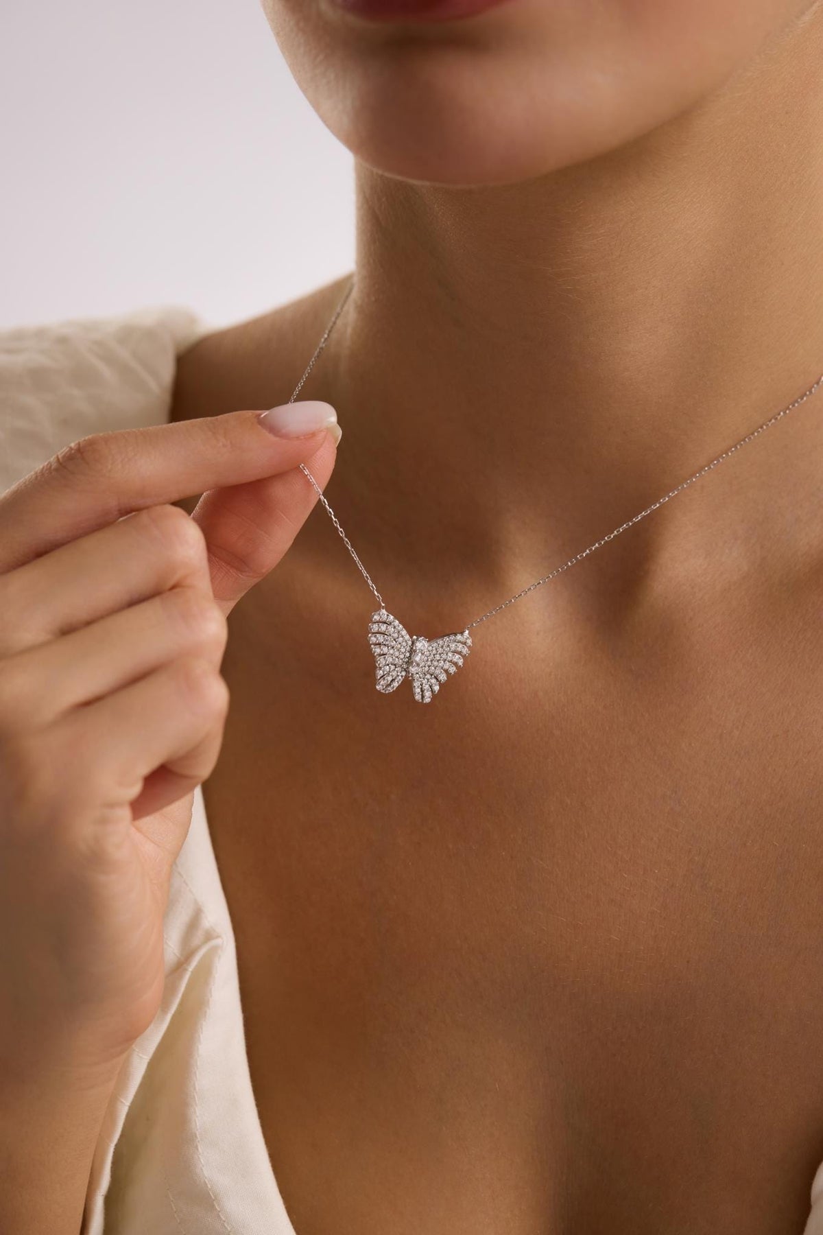 Butterfly Necklace Silver 925 | Zircon Wings Pendant | Dainty Rhodium Jewelry | Gift for Her