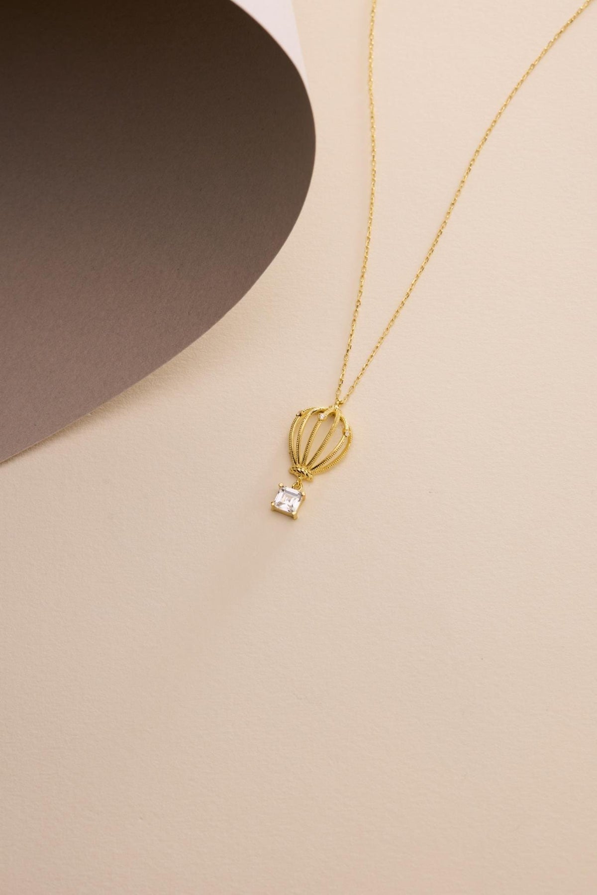Sterling Silver Balloon Necklace | Square Zircon Pendant | Gold Minimal Jewelry