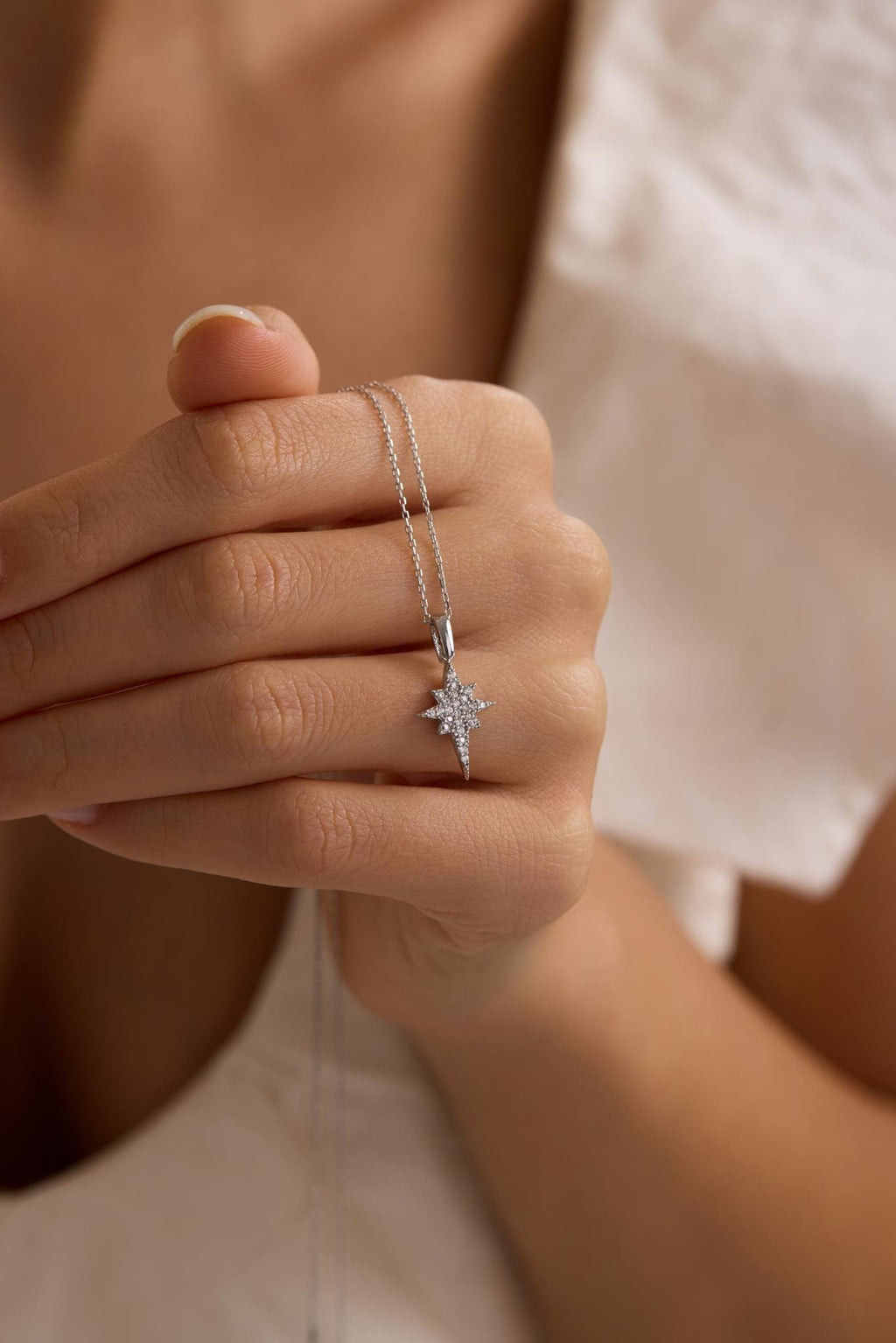Sterling Silver Polaris Necklace | North Star Zircon Celestial Pendant Jewelry