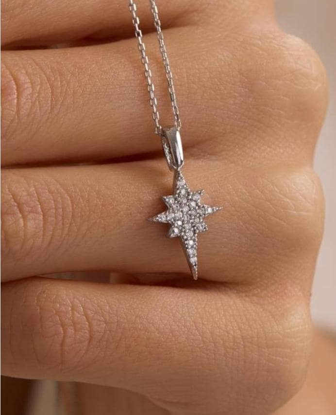 Sterling Silver Polaris Necklace | North Star Zircon Celestial Pendant Jewelry
