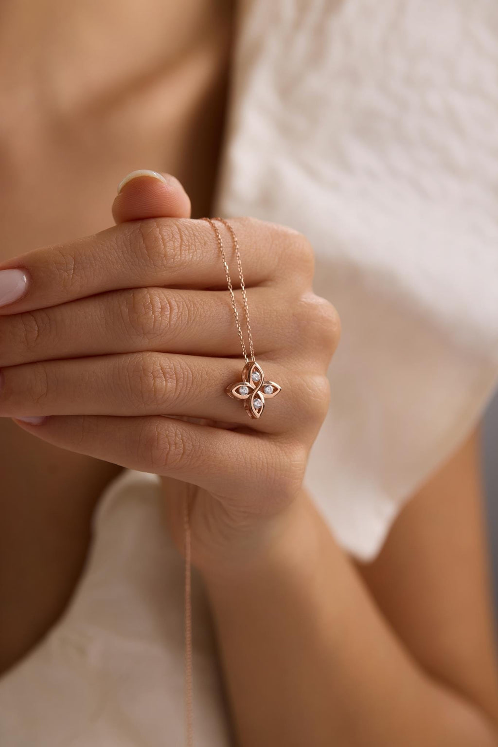 Rose Gold Flower Necklace | Sterling Silver Zircon Floral Pendant Jewelry