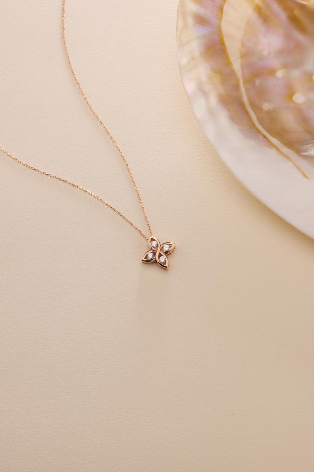 Rose Gold Flower Necklace | Sterling Silver Zircon Floral Pendant Jewelry
