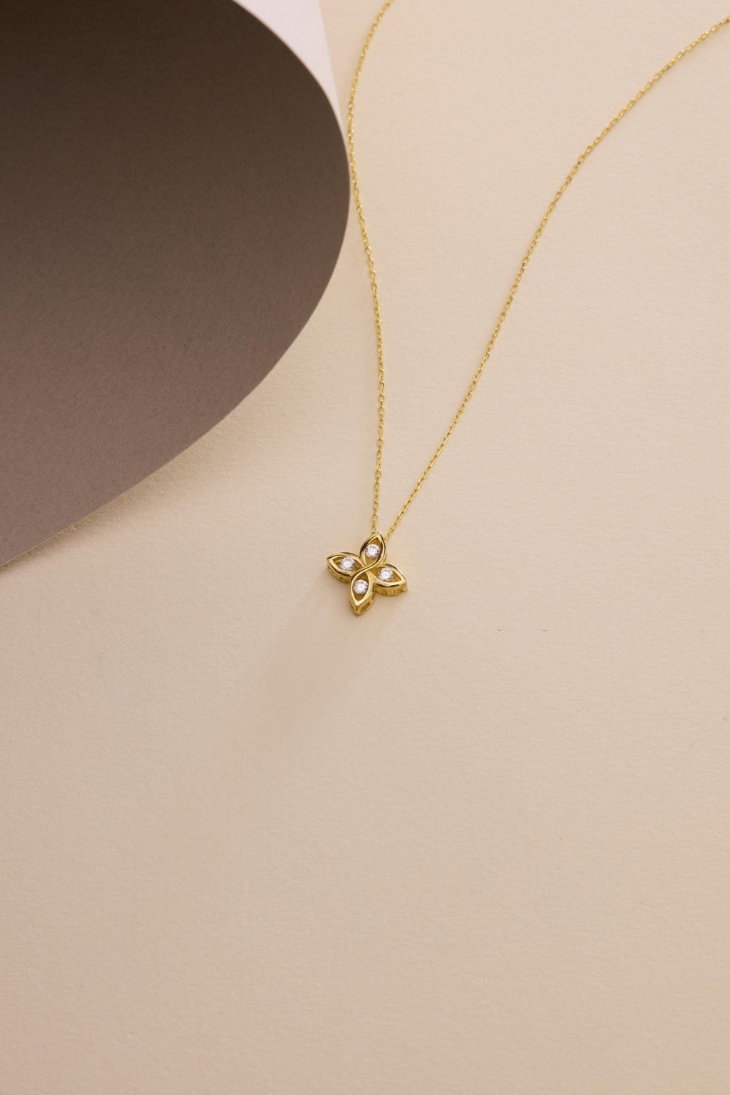Gold Flower Necklace | Sterling Silver Four Leaf CZ Pendant Jewelry