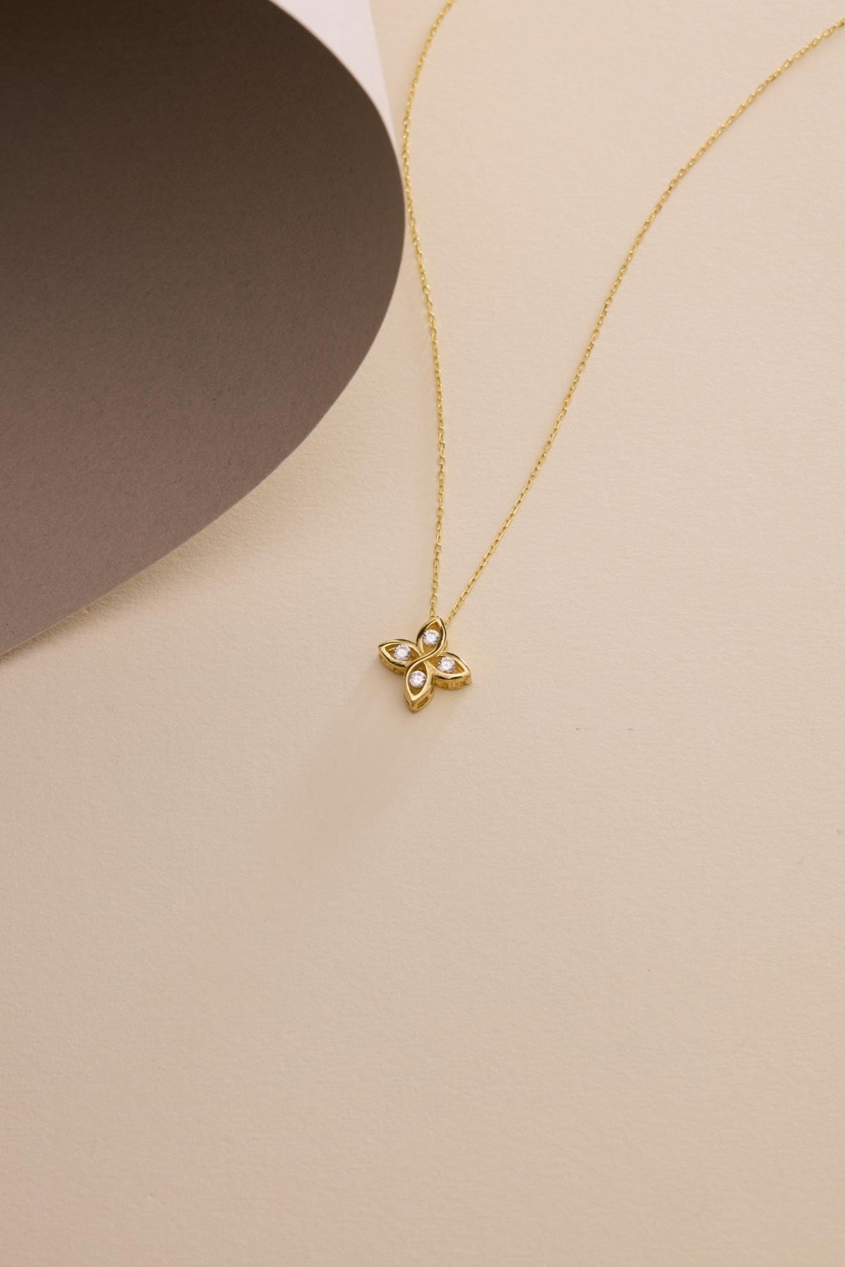 Gold Flower Necklace | Sterling Silver Four Leaf CZ Pendant Jewelry