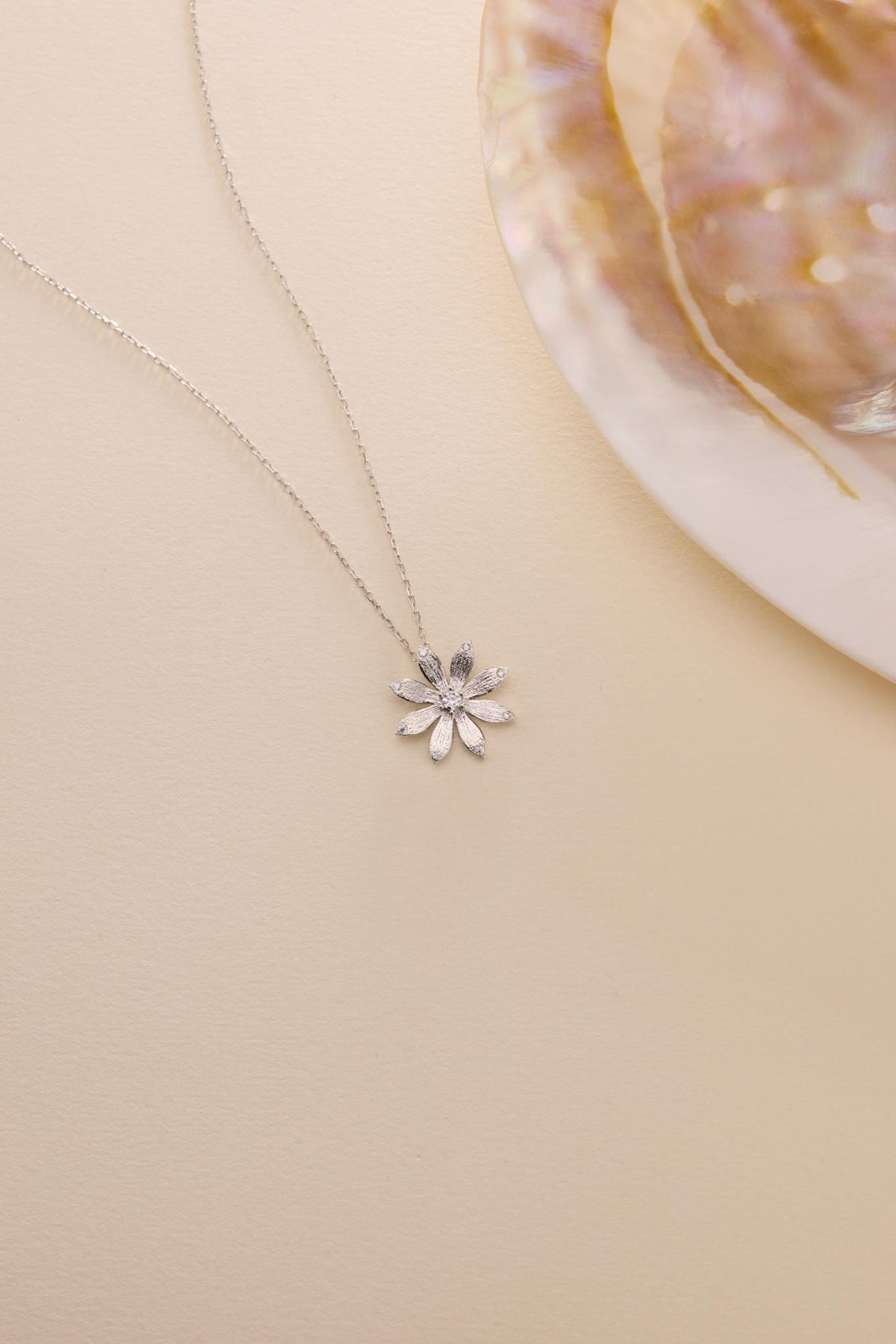 Sterling Silver Wildflower Necklace | Zircon Floral Pendant | Minimal Nature Jewelry