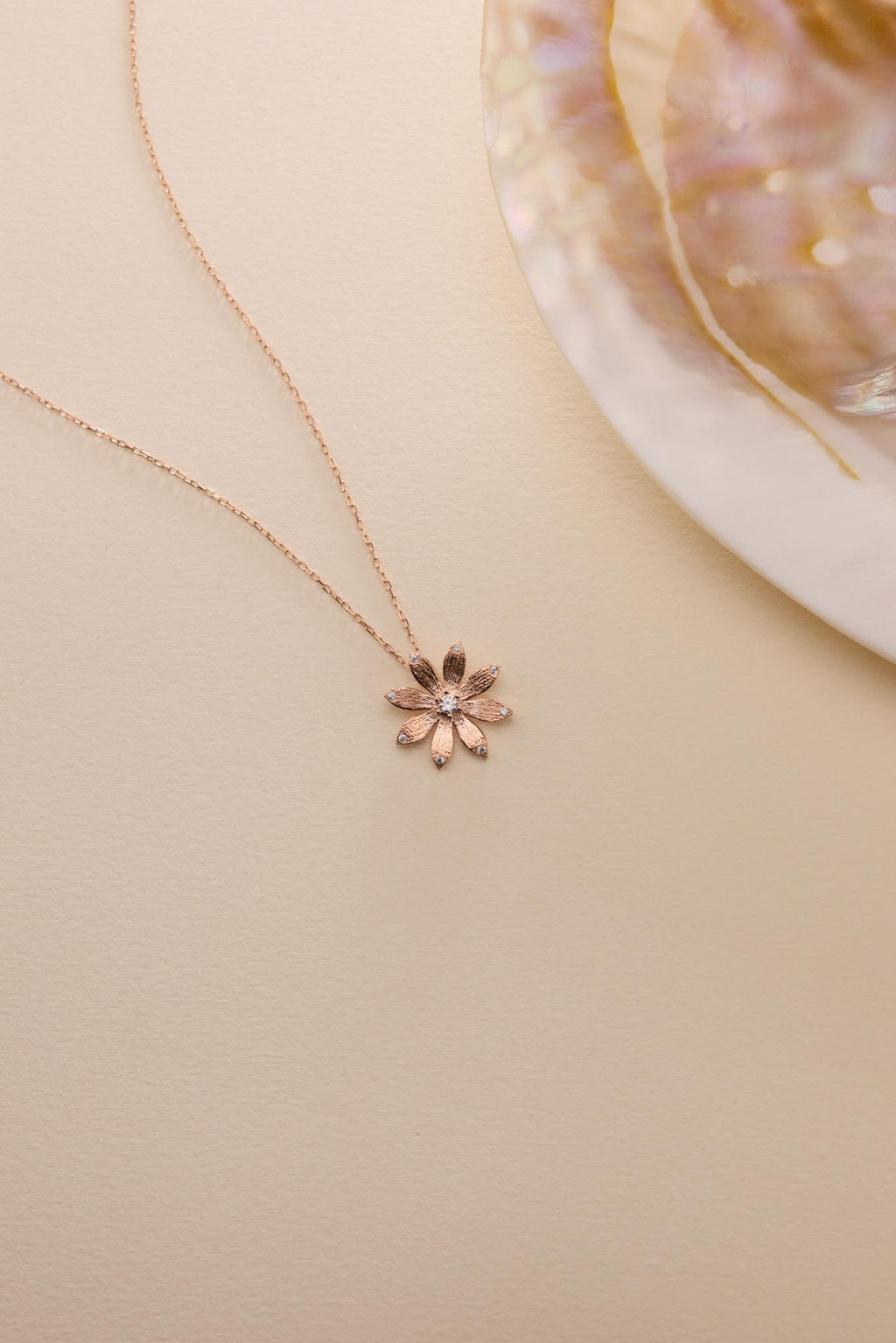 Rose Gold Wildflower Necklace | Sterling Silver Floral Pendant | Zircon Jewelry