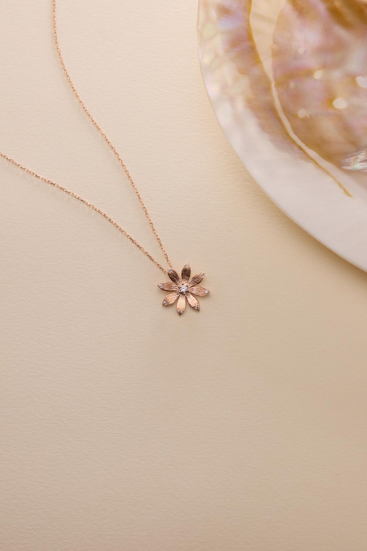 Rose Gold Wildflower Necklace | Sterling Silver Floral Pendant | Zircon Jewelry