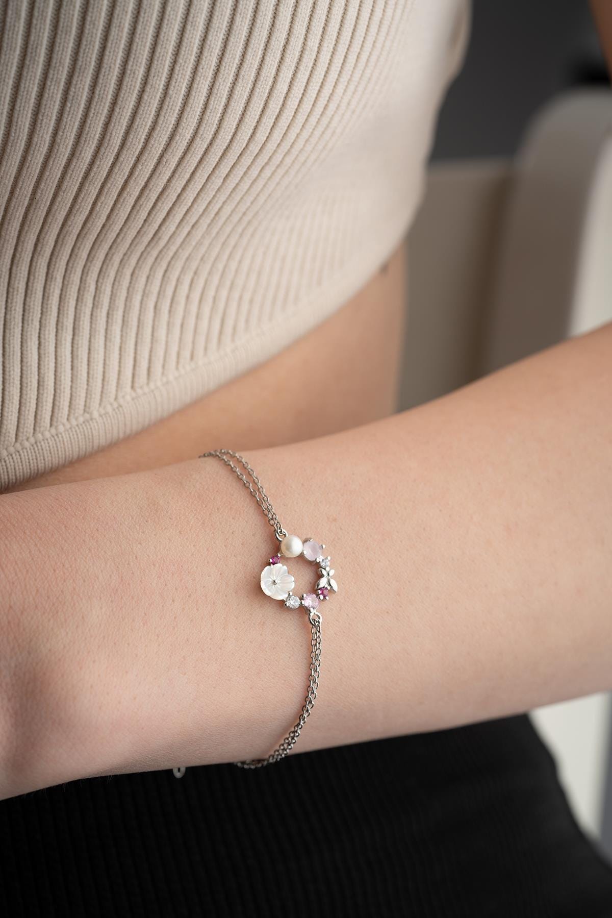 Magnolia Flower Bracelet | 925 Sterling Silver Bracelet | Zircon Floral Jewelry
