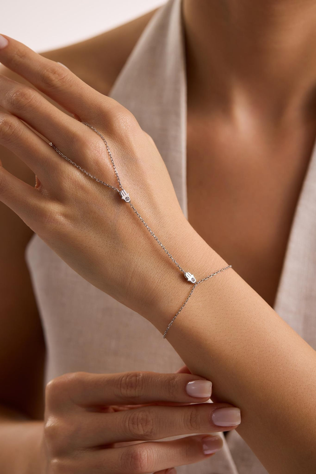 Sterling Silver Hamsa Hand Chain Bracelet | Minimalist Evil Eye Jewelry