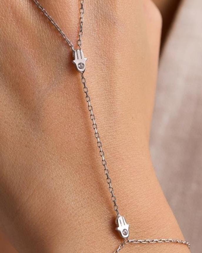 Sterling Silver Hamsa Hand Chain Bracelet | Minimalist Evil Eye Jewelry