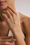 925 Sterling Silver Gold Plated White Teardrop Zircon Hand Chain Bracelet (NRZ1000822)