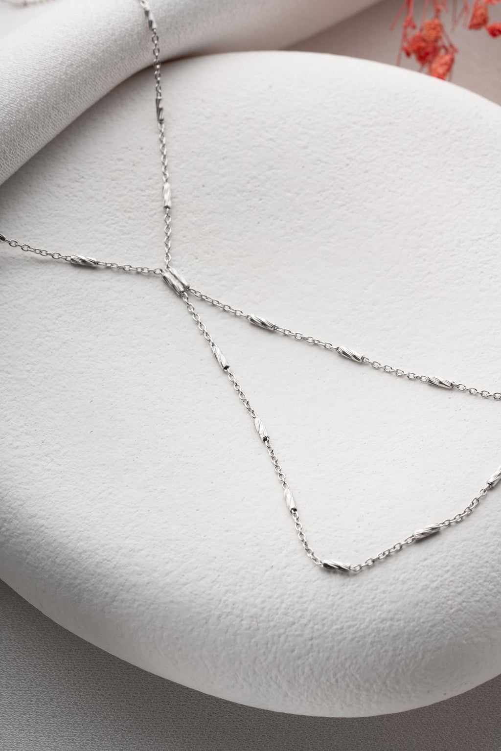 Sterling Silver Shâhmeran Hand Chain Bracelet, Minimalist Cylinder Design