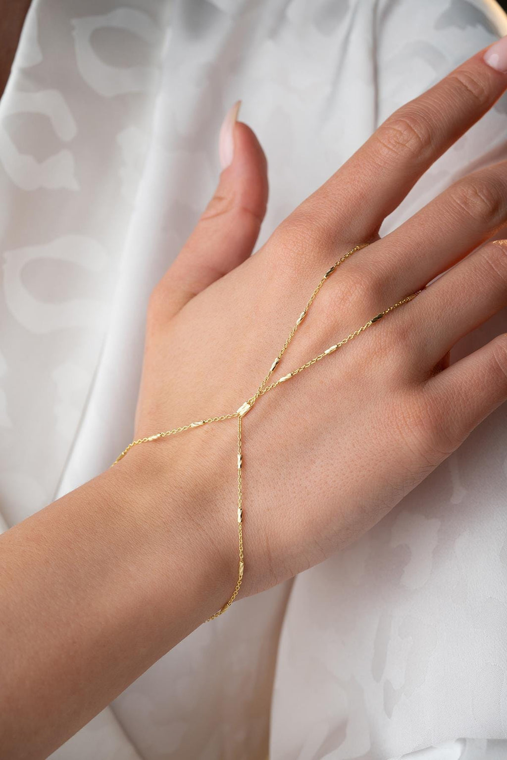 Gold Plated Sterling Silver Shahmaran Hand Bracelet | Minimalist Jewelry