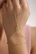 Gold Plated Sterling Silver Evil Eye Hand Chain Bracelet, CZ Shahmaran Jewelry