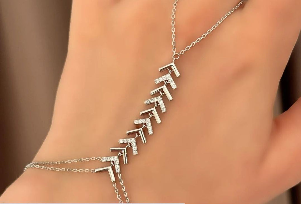 Sterling Silver Virgo Hand Chain Bracelet | Zircon Shahmaran Jewelry