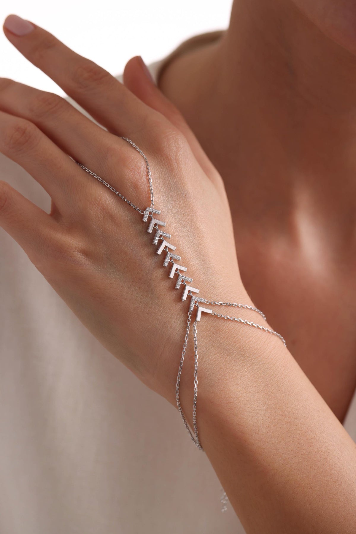 Sterling Silver Virgo Hand Chain Bracelet | Zircon Shahmaran Jewelry