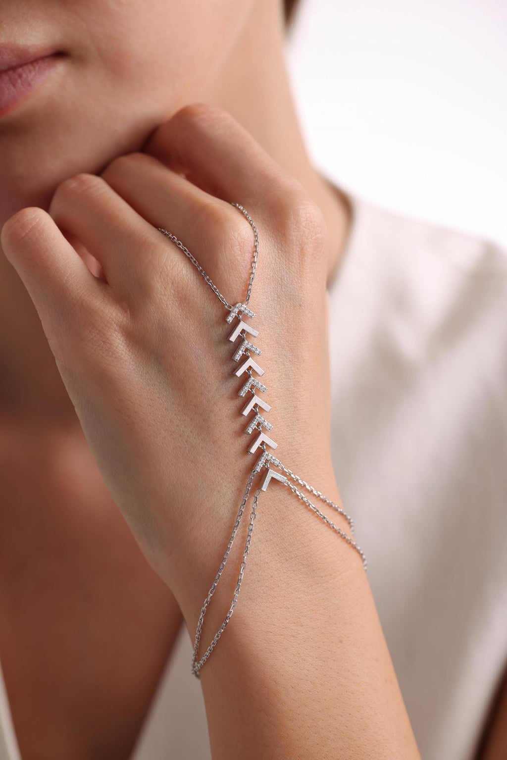 Sterling Silver Virgo Hand Chain Bracelet | Zircon Shahmaran Jewelry