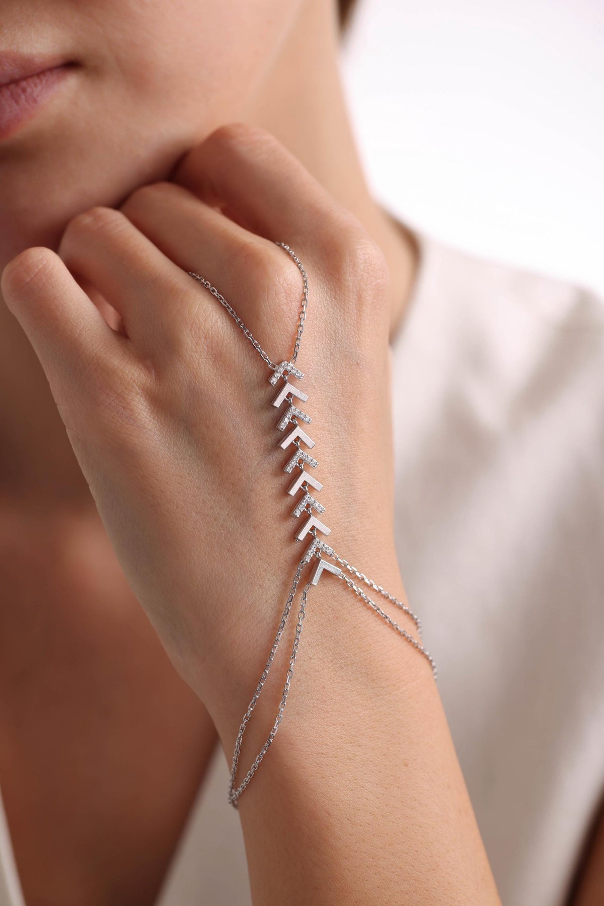 Sterling Silver Virgo Hand Chain Bracelet | Zircon Shahmaran Jewelry