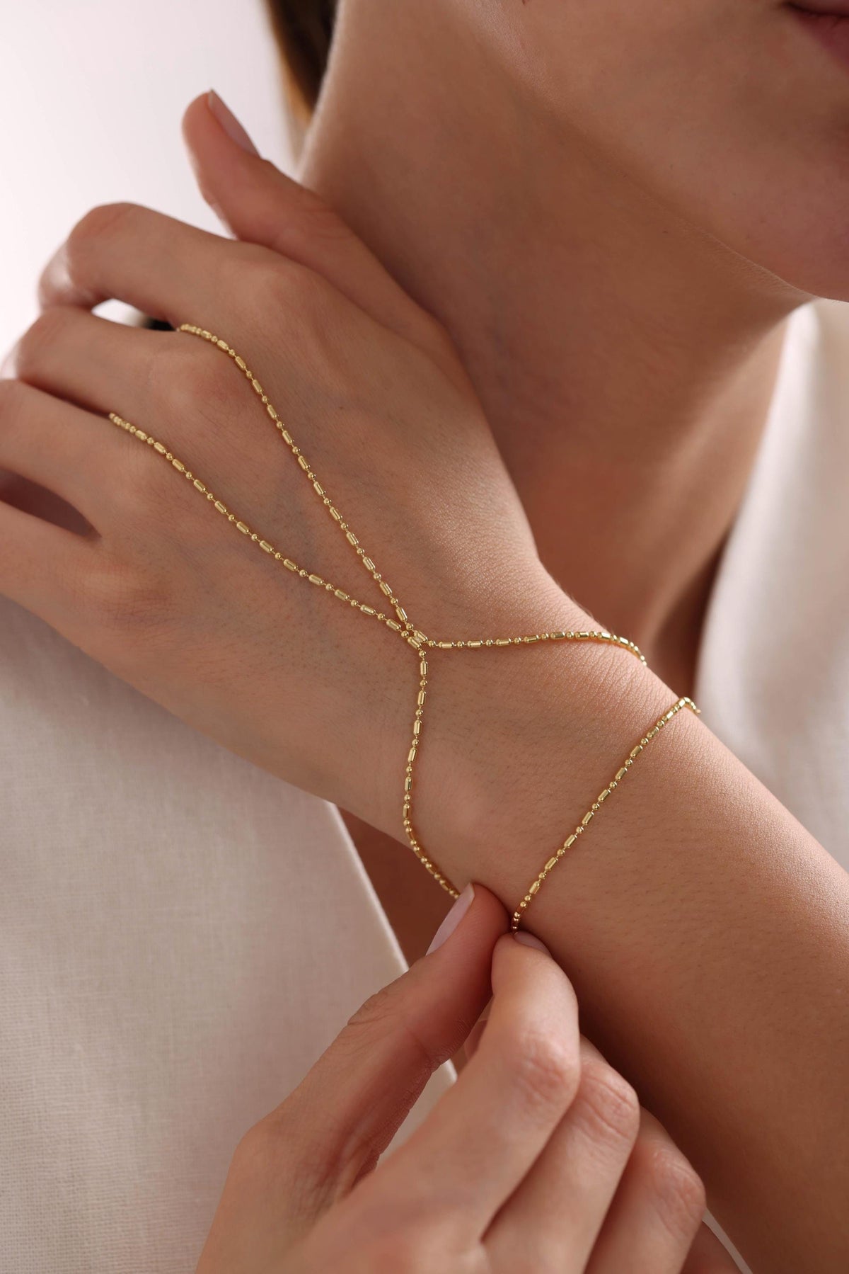 Gold Plated Sterling Silver Shahmaran Hand Chain Bracelet