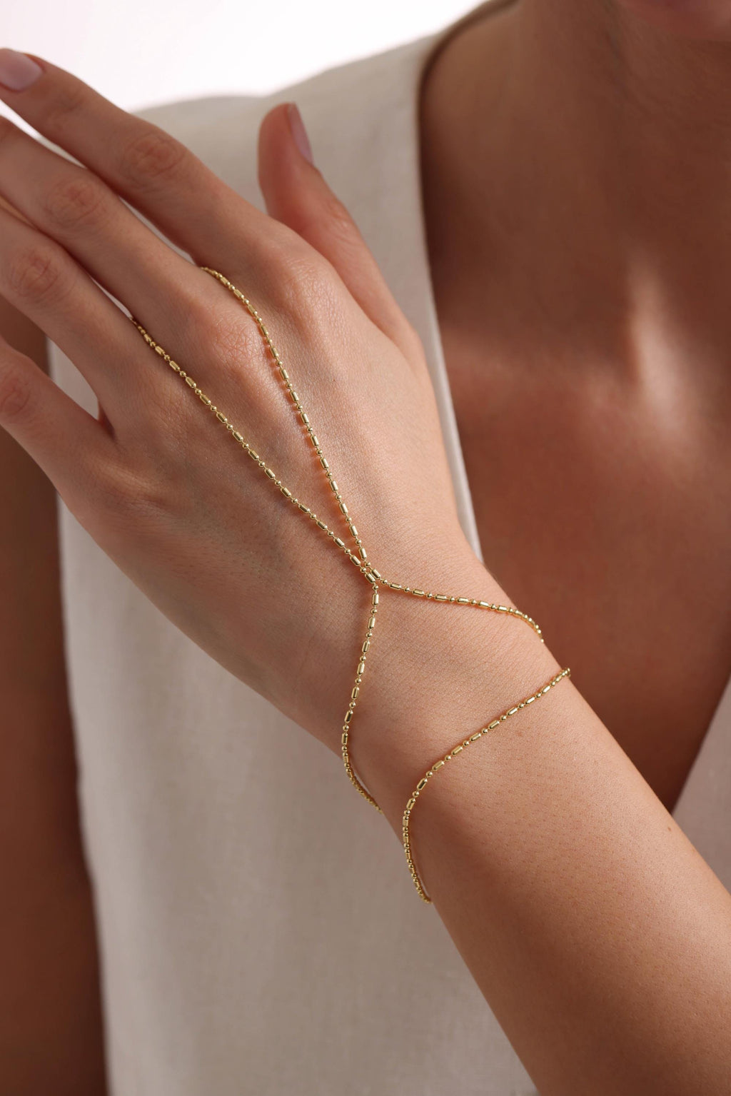 Gold Plated Sterling Silver Shahmaran Hand Chain Bracelet