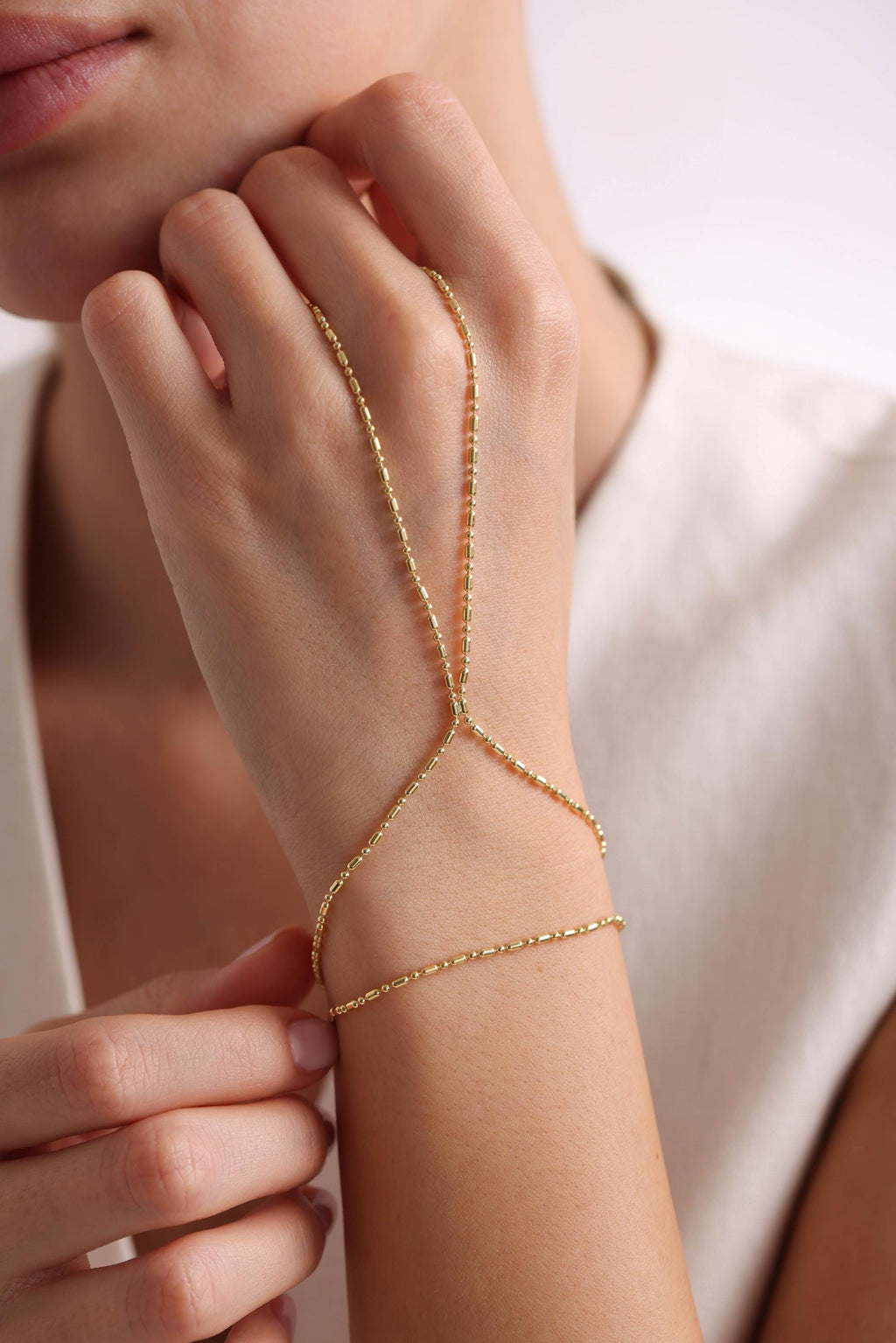 Gold Plated Sterling Silver Shahmaran Hand Chain Bracelet