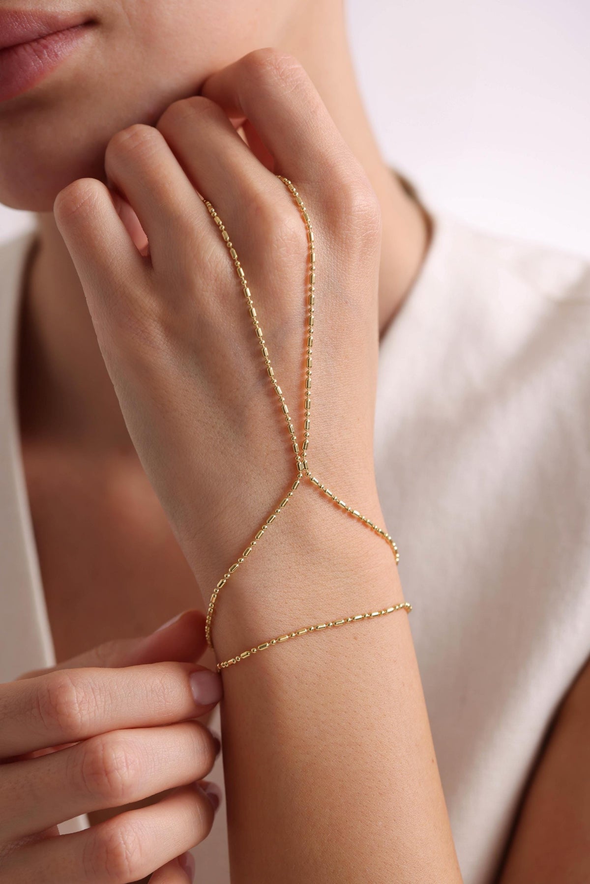 Gold Plated Sterling Silver Shahmaran Hand Chain Bracelet