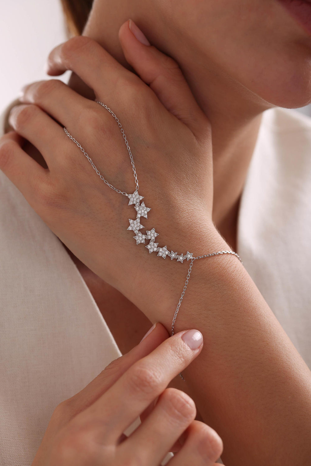 925 Sterling Silver Rhodium Plated Milky Way Star Path Shahmaran Bracelet with Zircon Stones