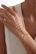 Gold Plated Sterling Silver Shahmaran Bracelet | Black Zircon Hand Chain