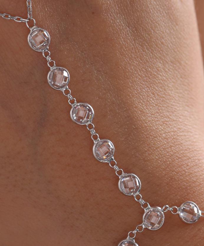 Sterling Silver Shahmaran Bracelet - Zircon Hand Chain Jewelry