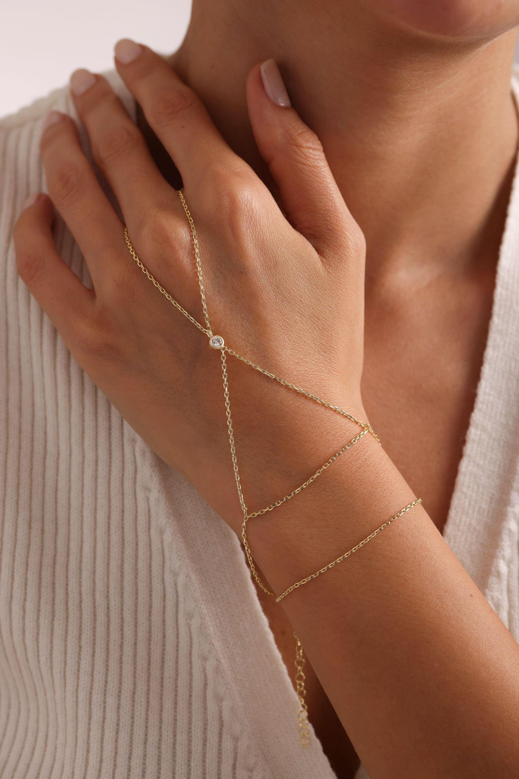 Gold Plated Sterling Silver Shahmaran Bracelet - Minimal Zircon Hand Chain