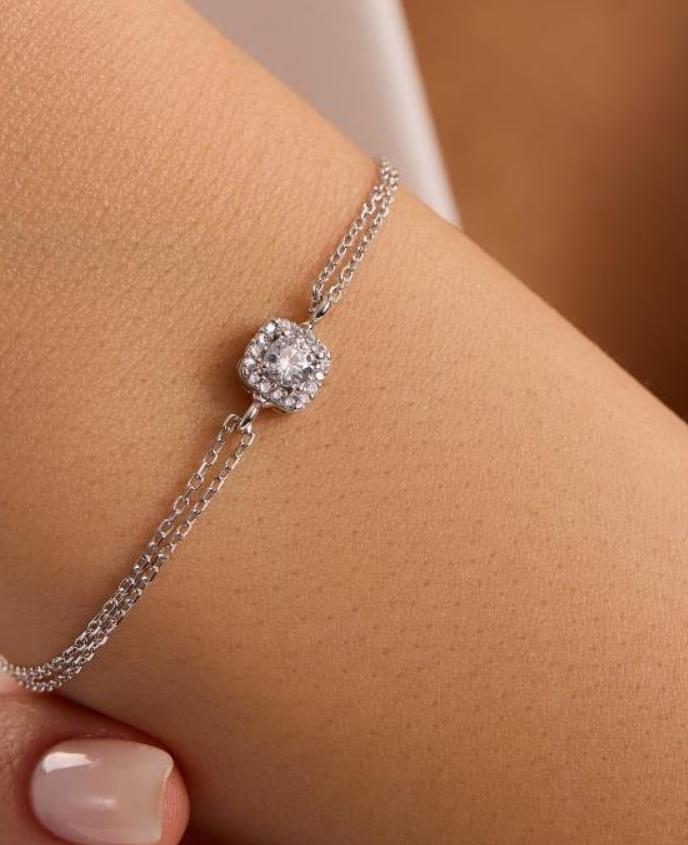 Sterling Silver Solitaire Bracelet | Minimal Zircon Stone (NRZ1000871)