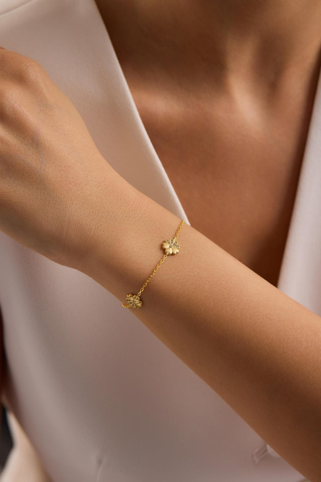 Daisy Bracelet Silver 925 | Dainty Floral Jewelry | Gold Plated Zircon Chain | Gift for Her