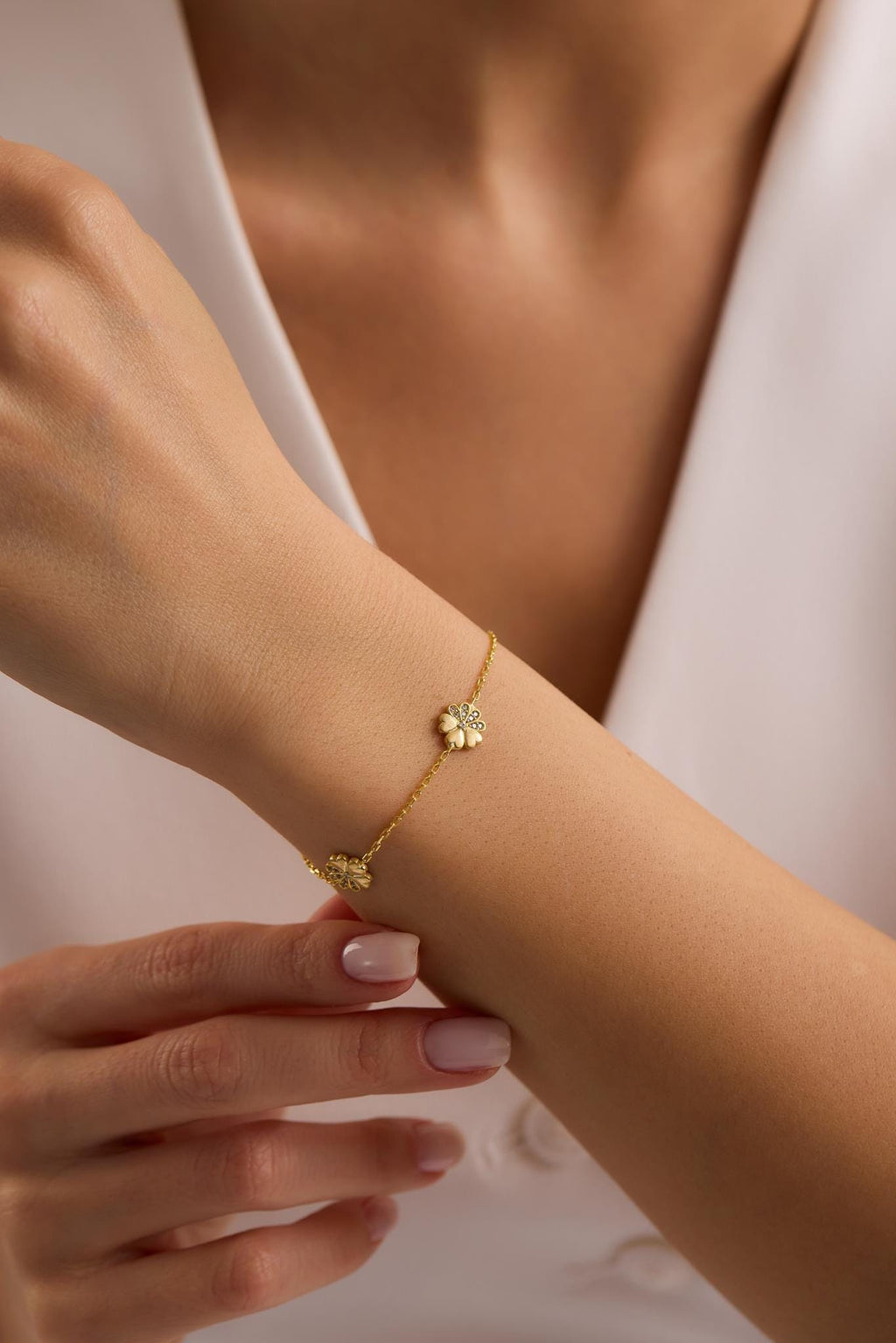 Daisy Bracelet Silver 925 | Dainty Floral Jewelry | Gold Plated Zircon Chain | Gift for Her