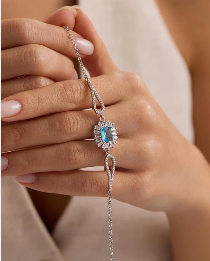 Sterling Silver Baguette Aquamarine Bracelet | Zircon (NRZ1000859)