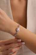 Sterling Silver Baguette Pink CZ Bracelet | Minimal Cuff (NRZ1000856)