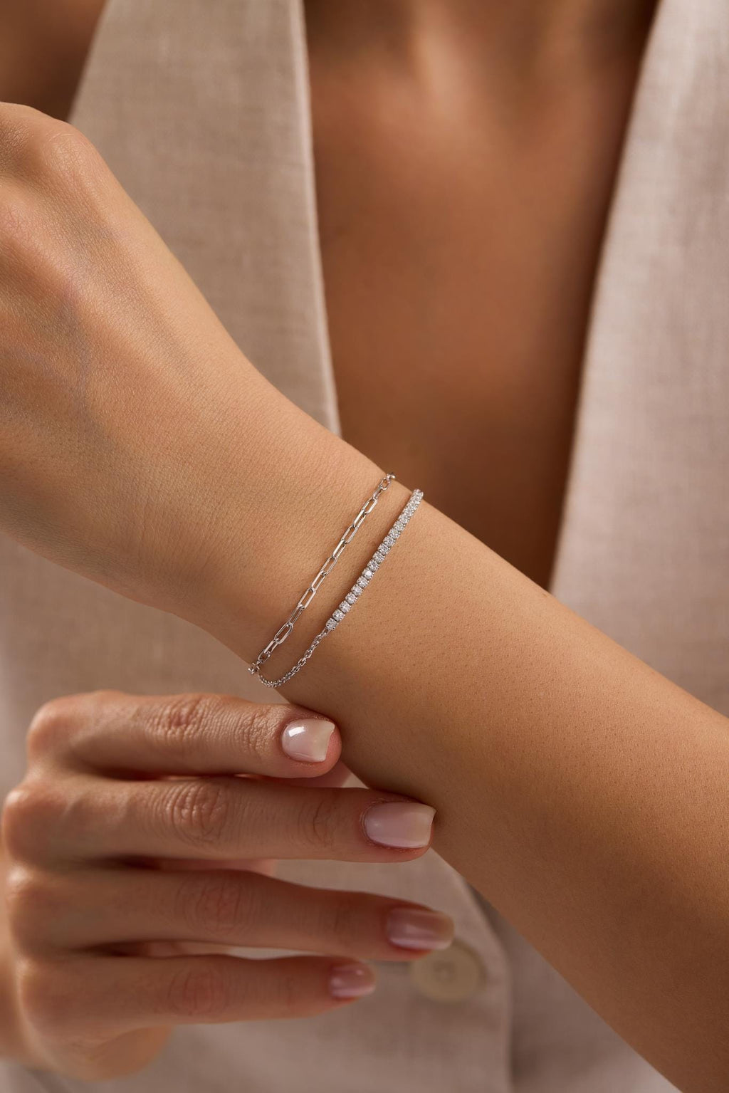 Sterling Silver Double Chain Tennis Bracelet | Zircon Stones