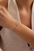 Sterling Silver Double Chain Solitaire Bracelet | 5 mm Zircon (NRZ1000808)