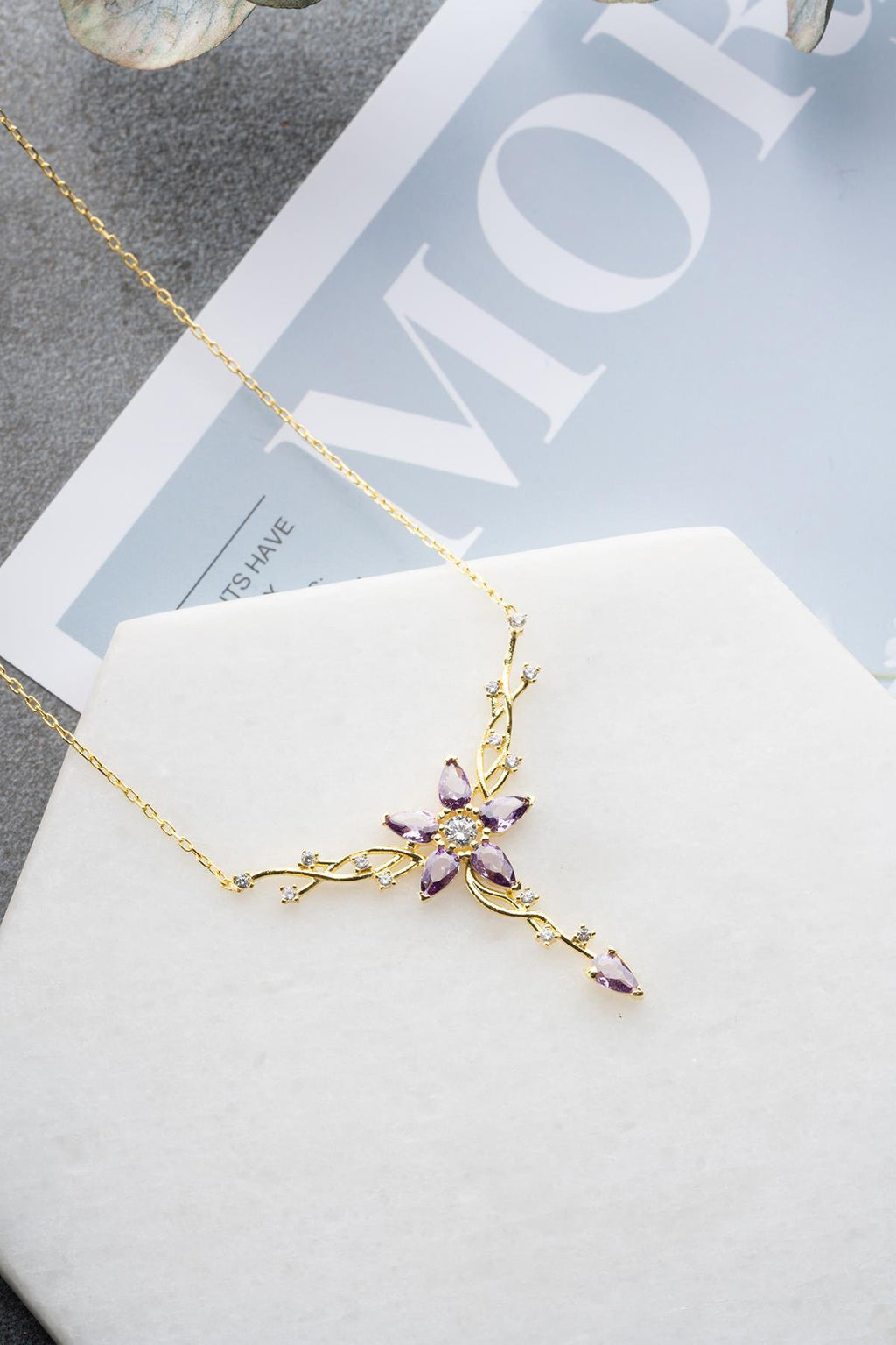 Sterling Silver Ivy Star Necklace | Purple Zircon Pendant | Gold Plated Jewelry | Gift for Her