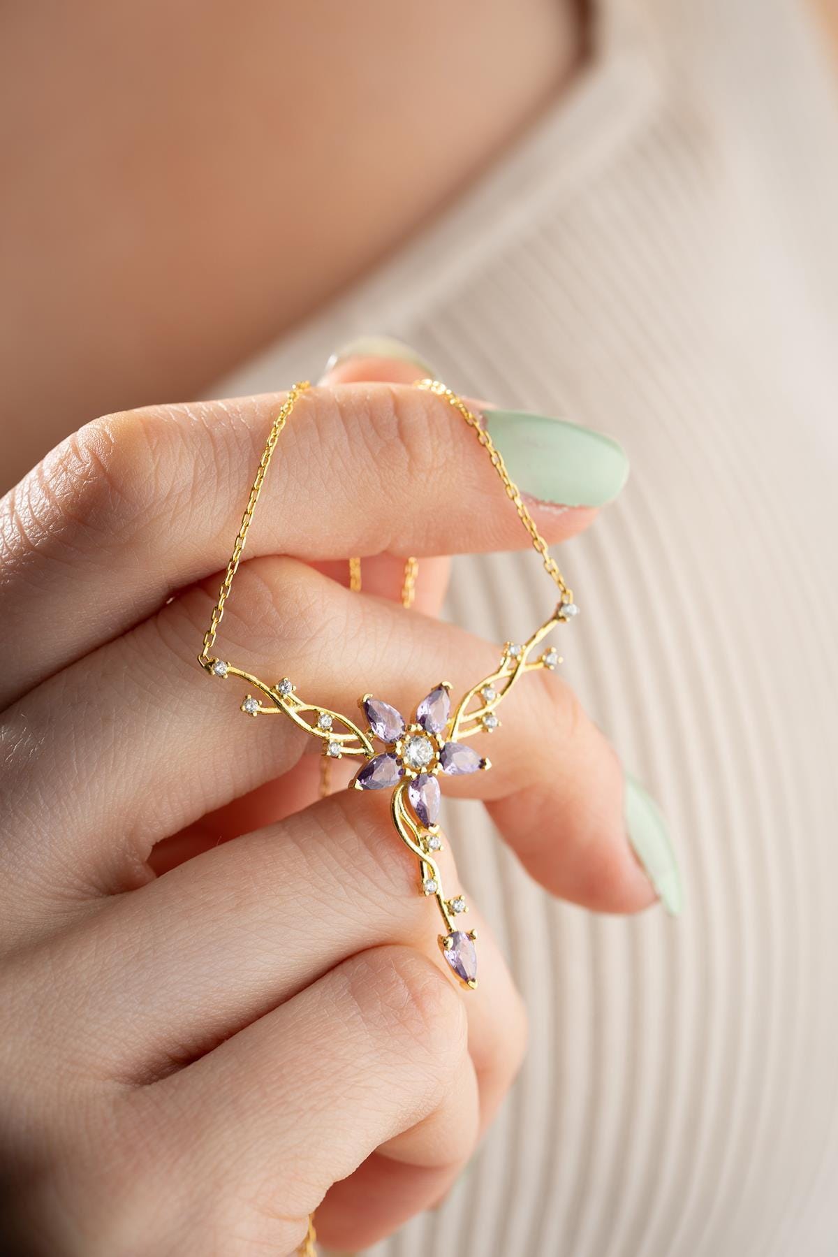 Sterling Silver Ivy Star Necklace | Purple Zircon Pendant | Gold Plated Jewelry | Gift for Her