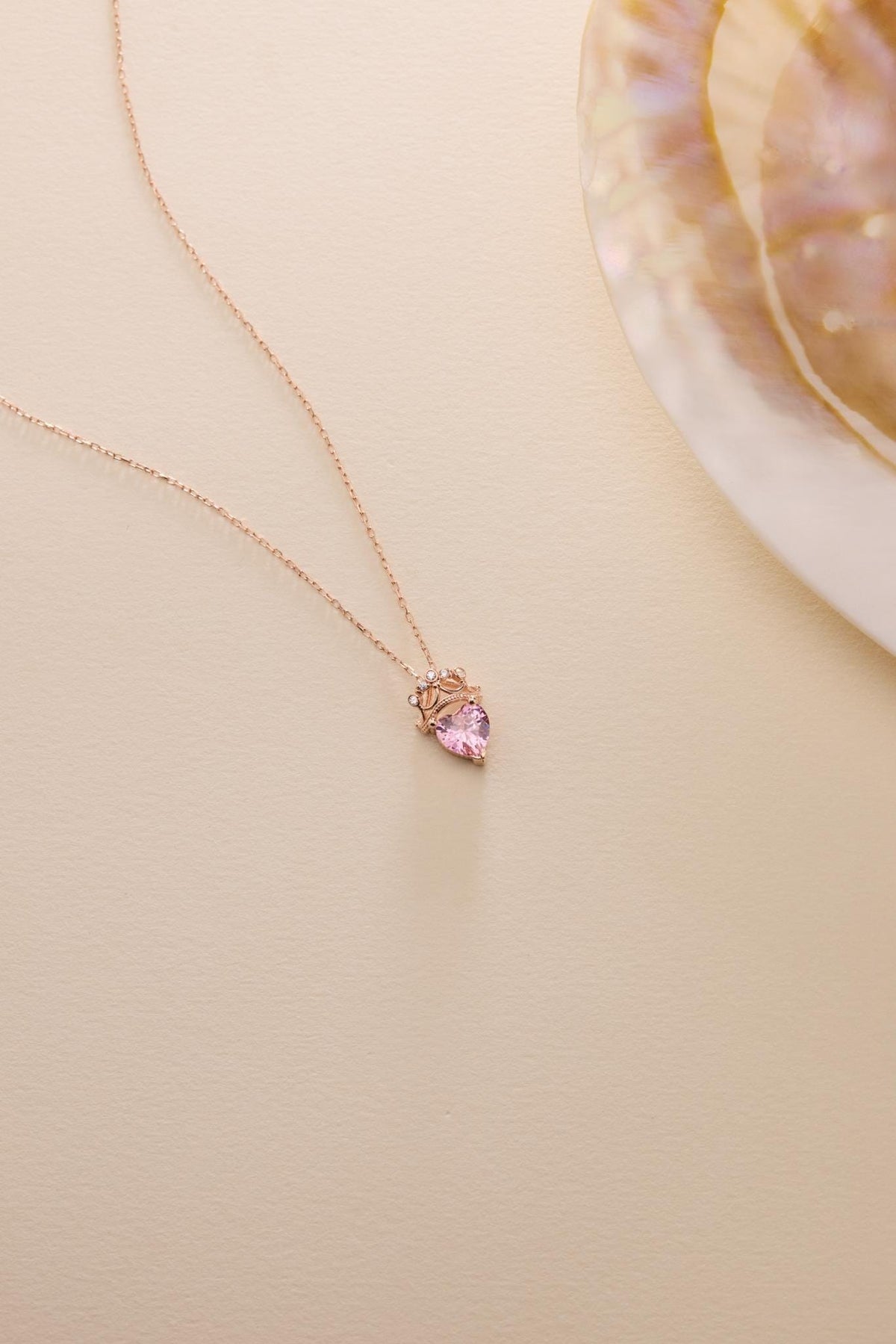 Sterling Silver Crown Necklace | Pink Heart Pendant | Rose Gold Jewelry | Gift for Her
