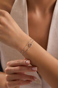 Sterling Silver Double Chain Heart Bracelet | Zircon Minimal (NRZ1000806)
